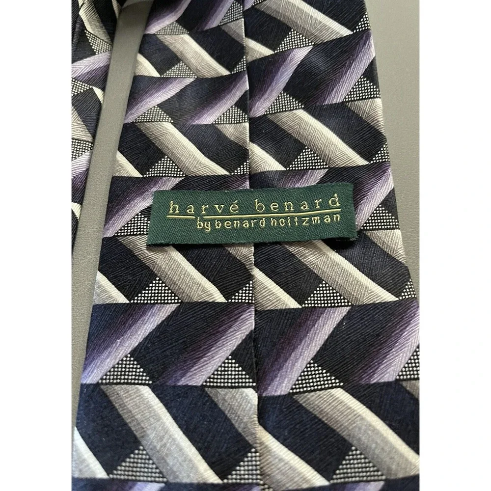 Silk Purple Black Silver Geometric Pattern Men's Tie Necktie X-Long Harve Benard